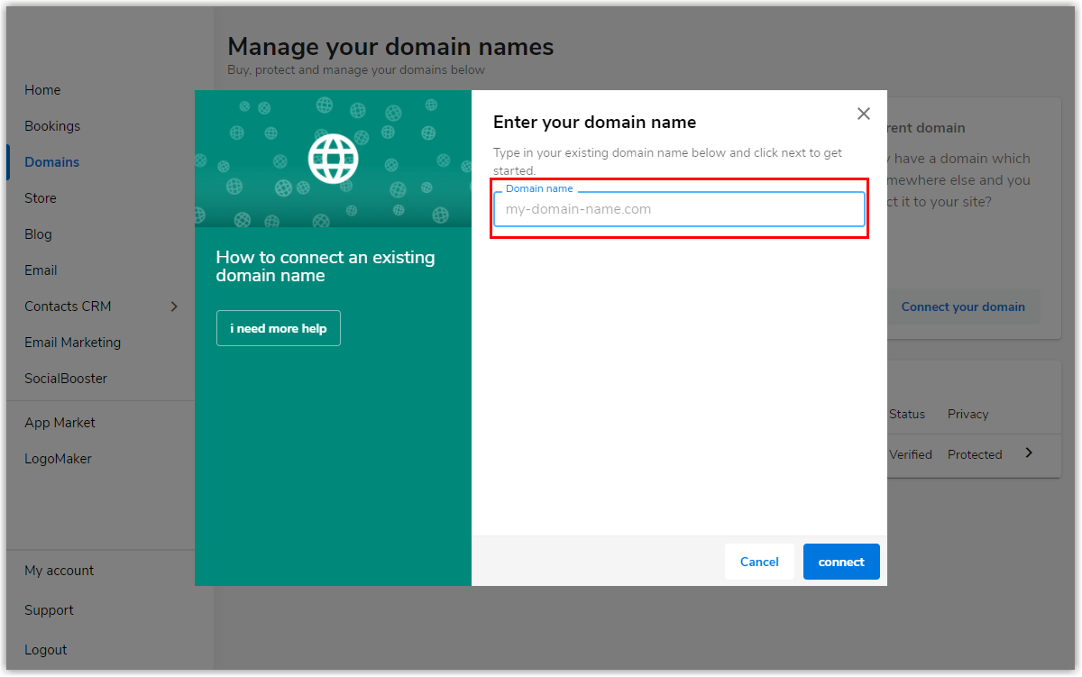 Enter your Domain name