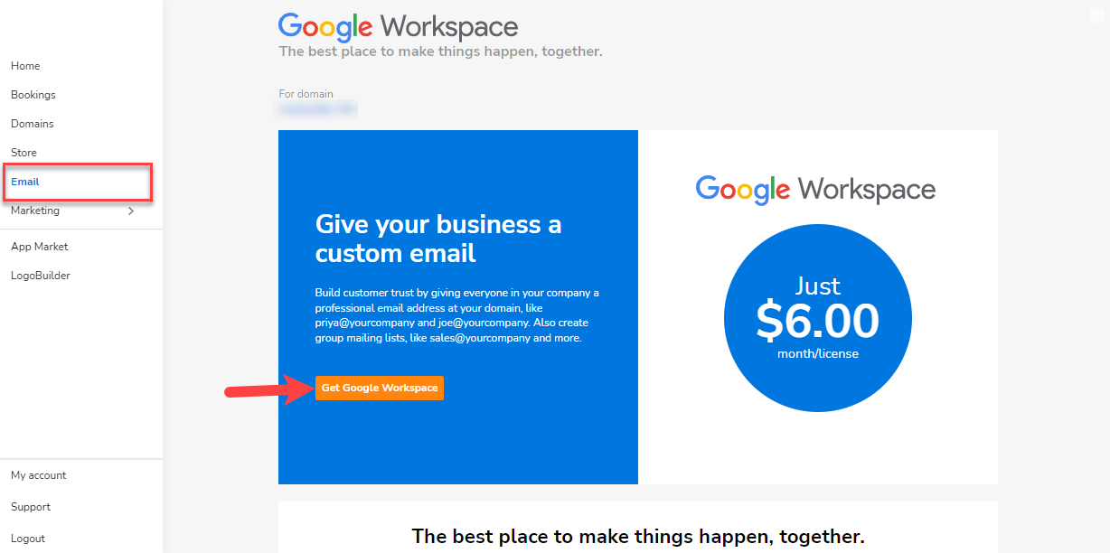 click Get Google Workspace Email