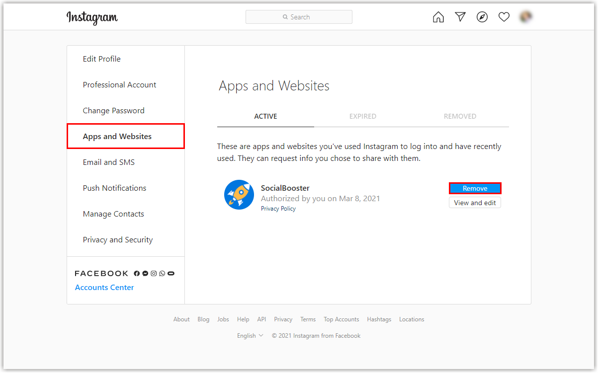 Revoke Access under Authorized Applications