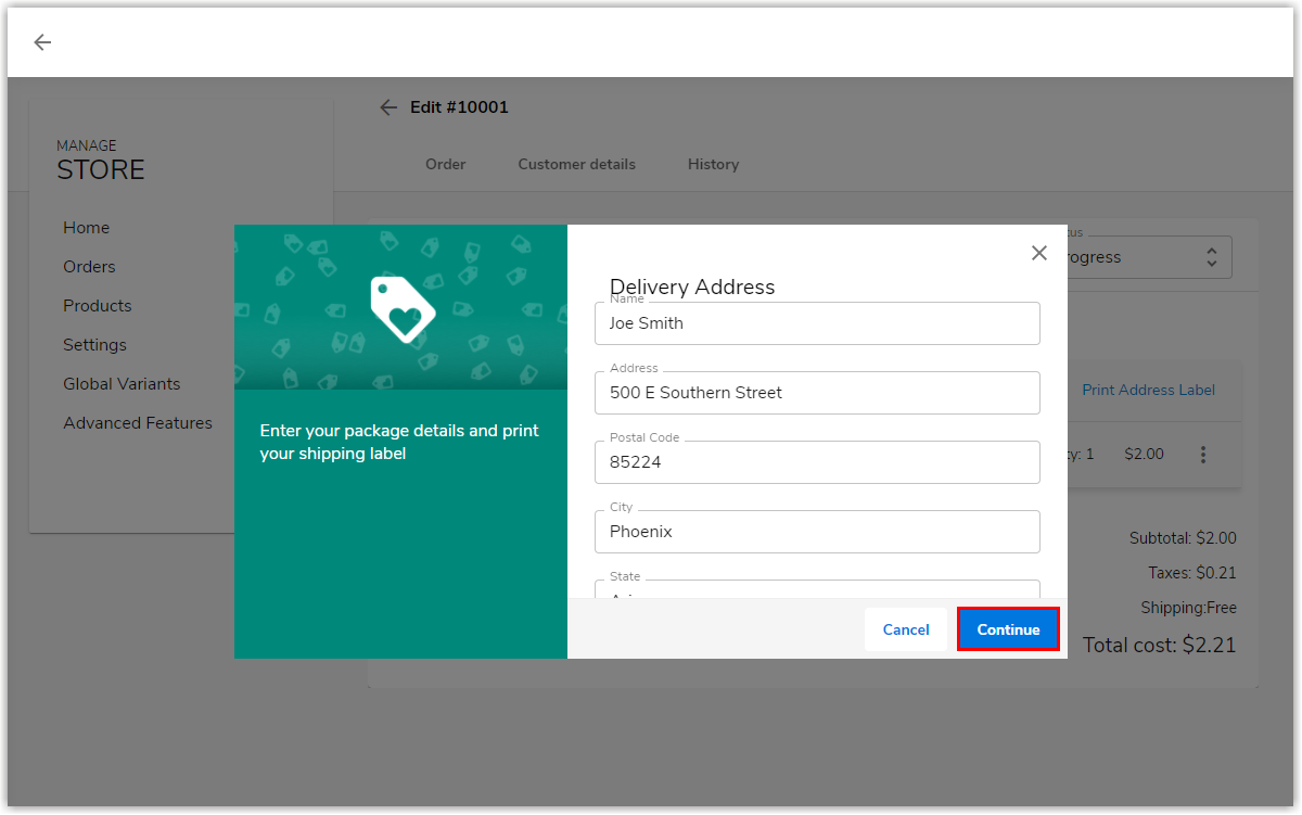 Confirm Delivery Address and select continue
