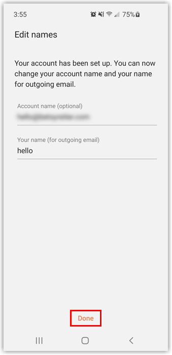 Tap the Done button to complete the email setup