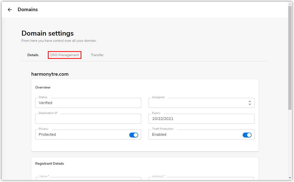 Click on DNS Management