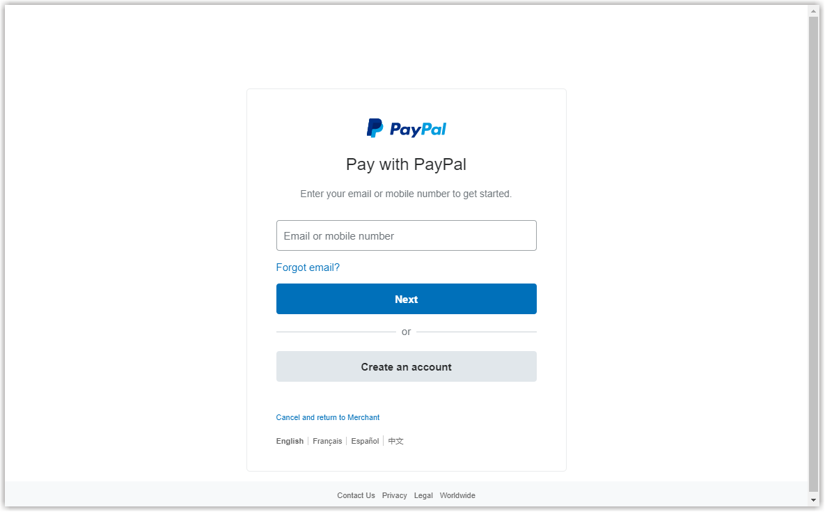 Log in to Paypal