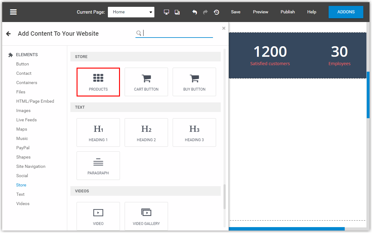 Next click the Products element