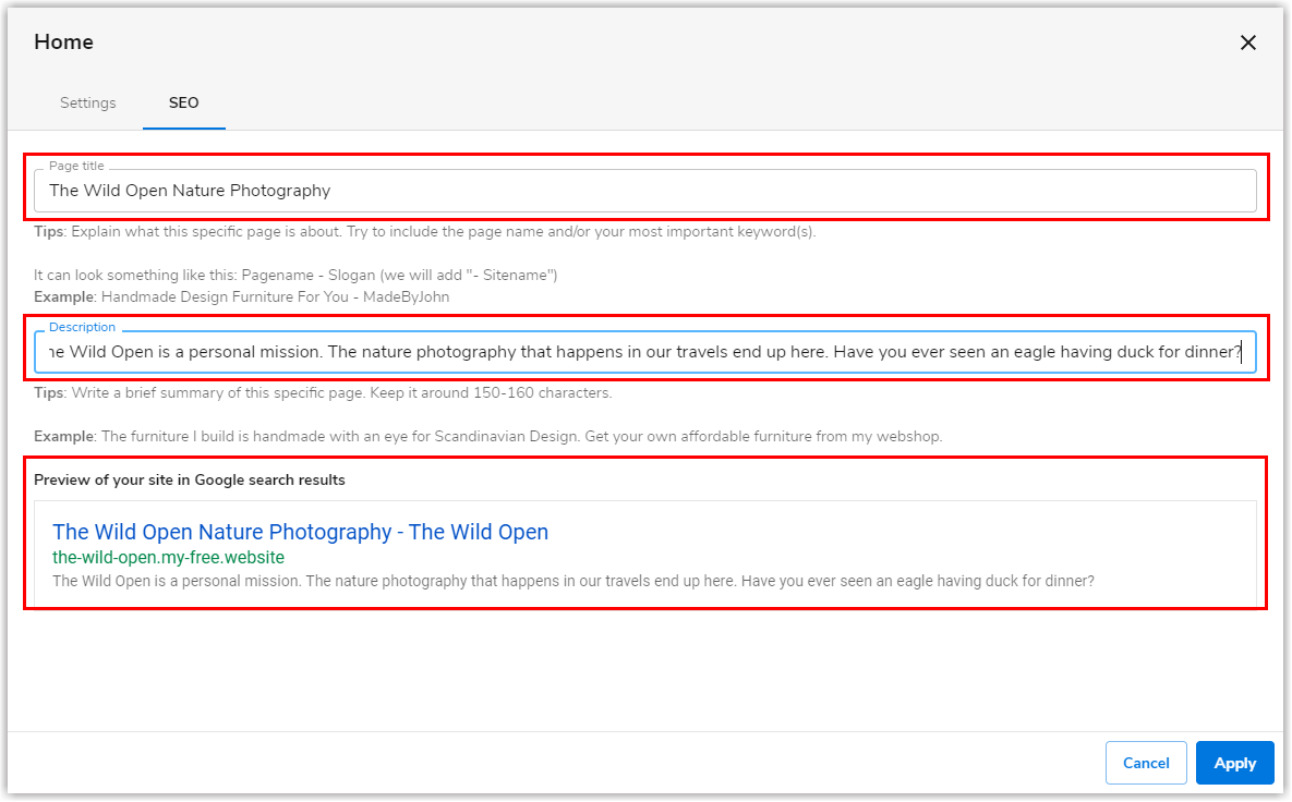 Add the new page title and description