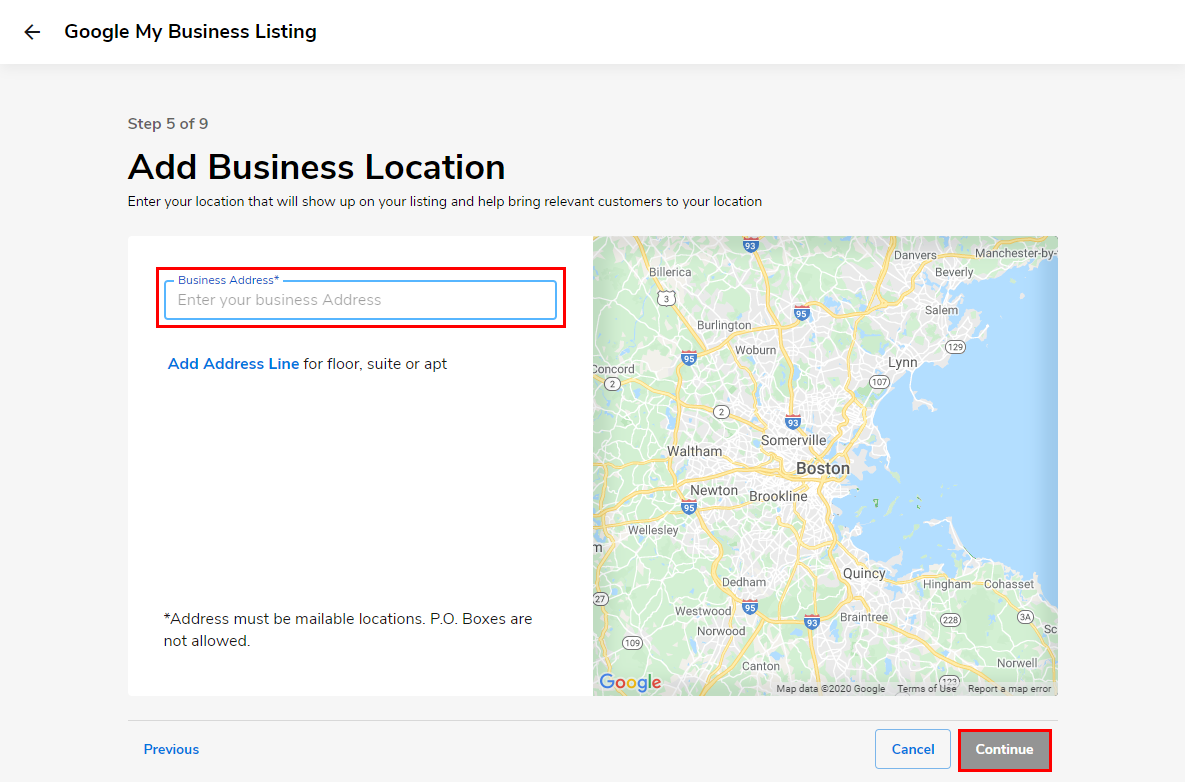 Enter business address and location of your service
