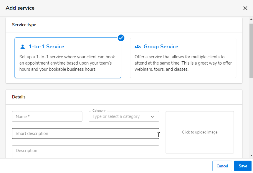 Select the service type