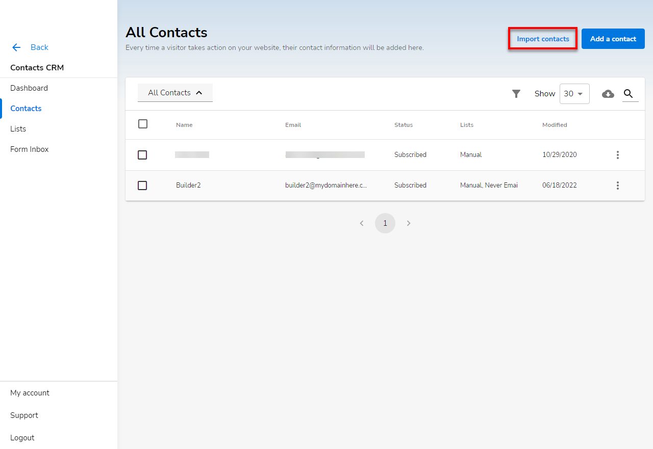 Click on Import Contacts
