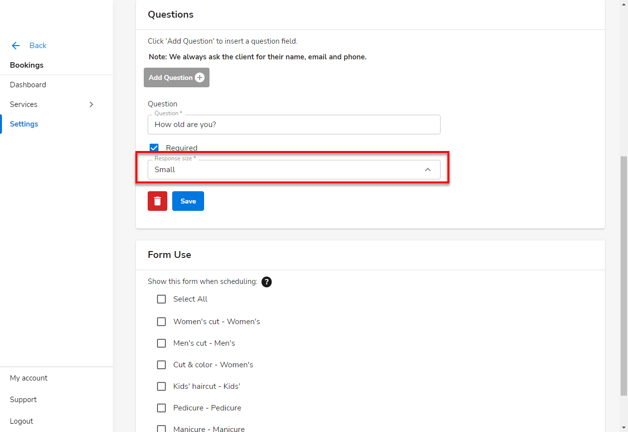 Bookings - Intake Form Questions