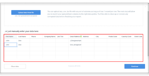 paste contact information in their corresponding columns