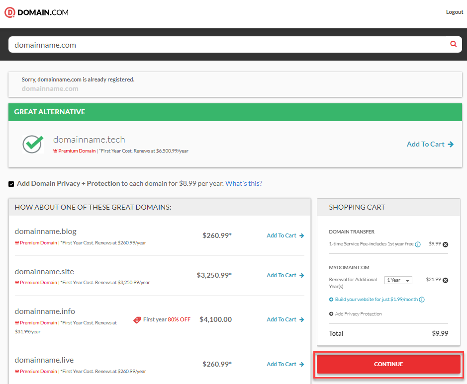 Checkout Domain order