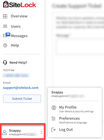 SiteLock Dashboard -Profile settings