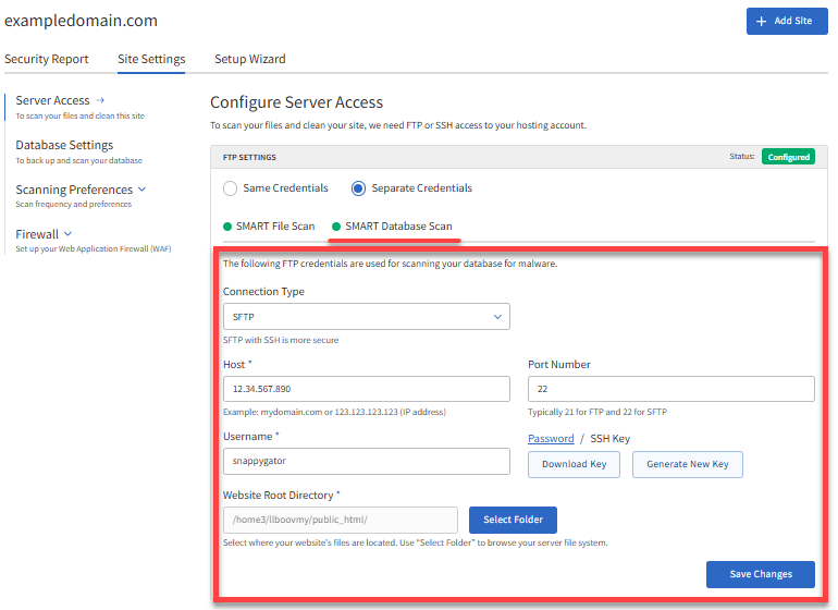 SMART Database - Enter FTP credentials
