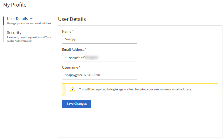 SiteLock Dashboard - User Details - Update Email Address