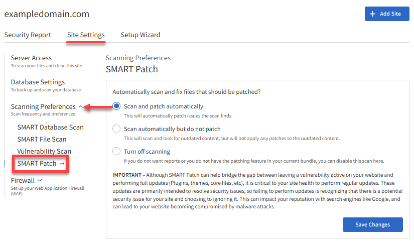 Site Settings - Scanning Preferences - SMART PATCH option
