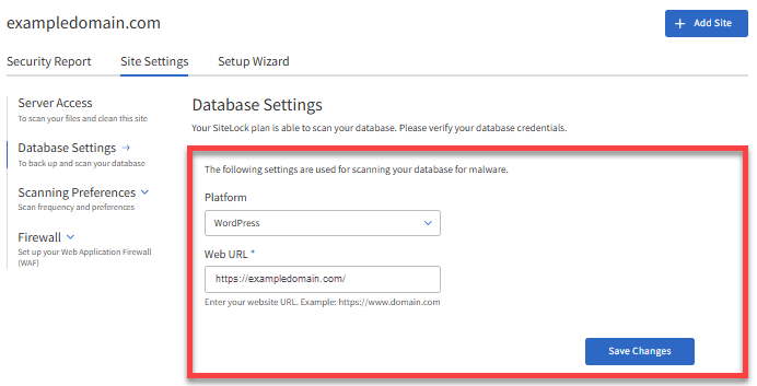 SMART Database - Select Platform and enter full website URL