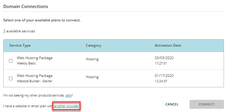 Connect hosting - Another provider link