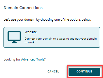 Connect website - Continue button