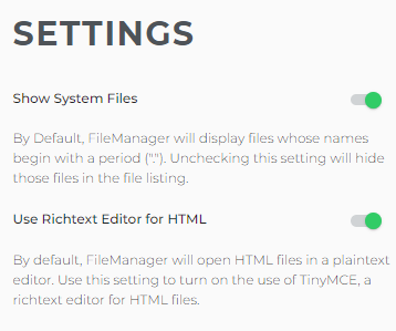 Show System Files & Use Richtext Editor