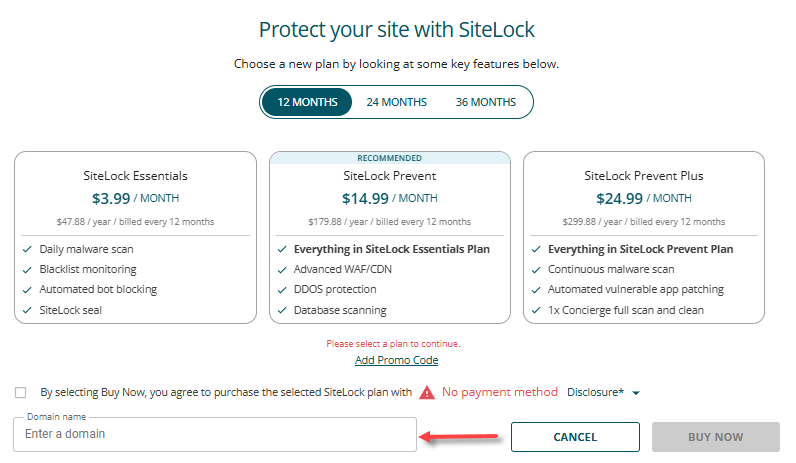 SiteLock - Enter a domain