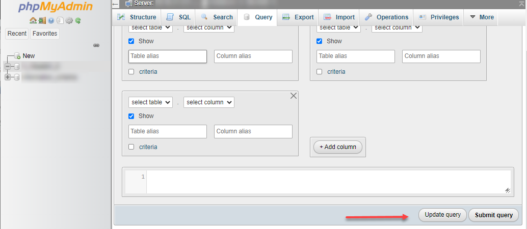 phpMyAdmin - Query