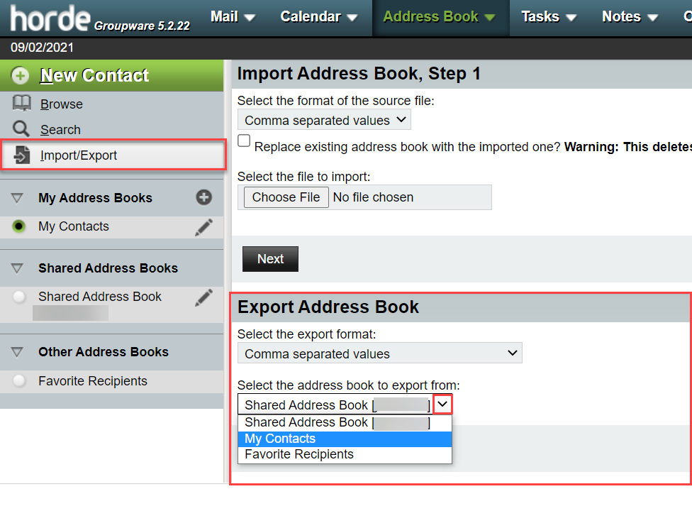 horde-import-export-address-book