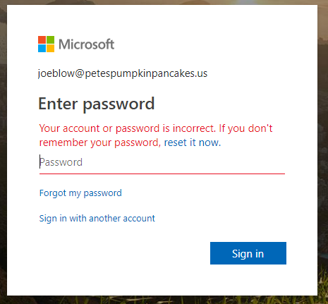 Microsoft forgot password prompt