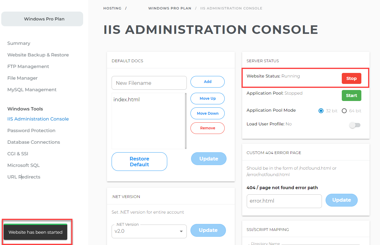 Website Server Status changes