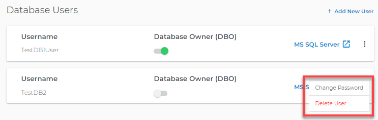 Database Options - Change Password and Delete User