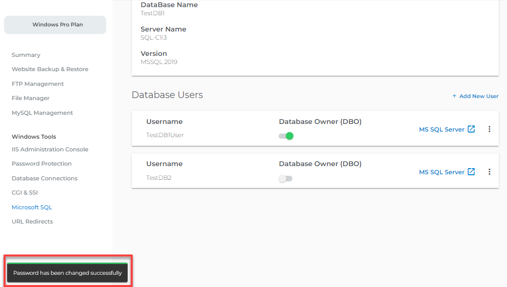 Database Password Changed Successfully