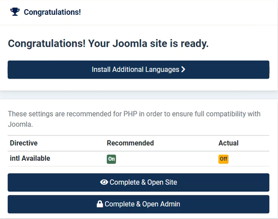 Joomla Installed