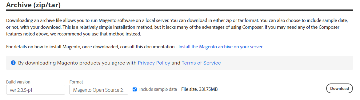 Download Magento Files
