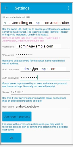Roundcube Android App Configuration