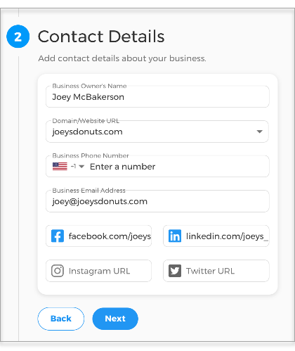 Add your business contact details