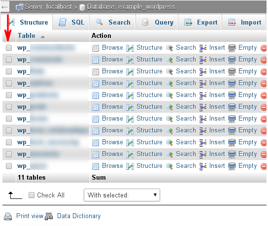 select the database name