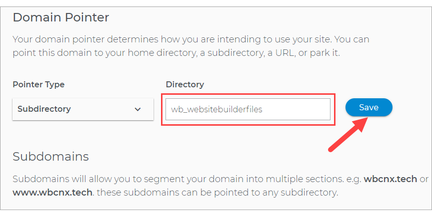 Folder name in Pointers and Subdomains