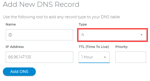 Select the DNS Record Type