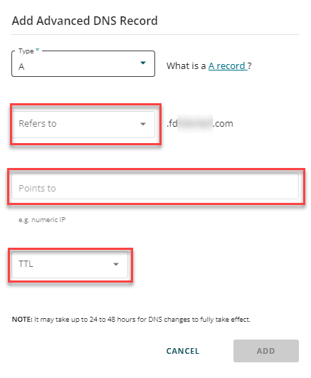 Add all the necessary information, such as Points to and TTL