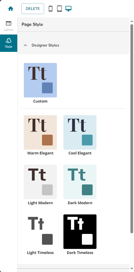 Marketing - MyLinks Edit Mylinks Style Section - Designer Styles