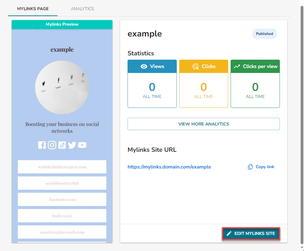 Marketing - MyLinks Edit Mylinks Site