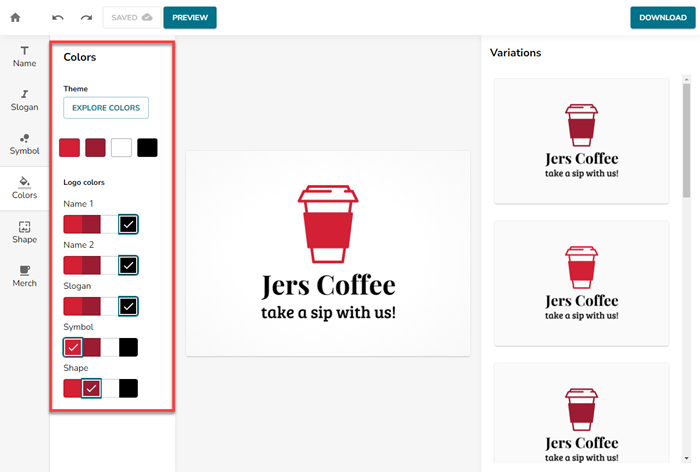 Create a Logo in LogoBuilder - Image showing Colors Menu