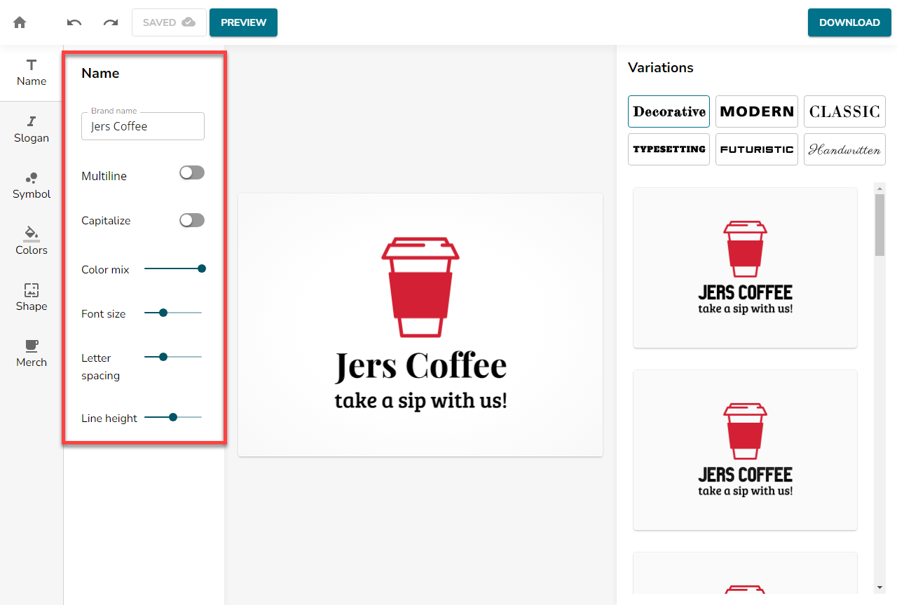 Create a Logo in LogoBuilder - Image showing LogoBuilder Editor