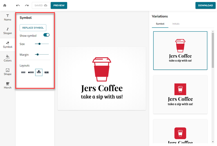 Create a Logo in LogoBuilder - Image showing Symbol Menu