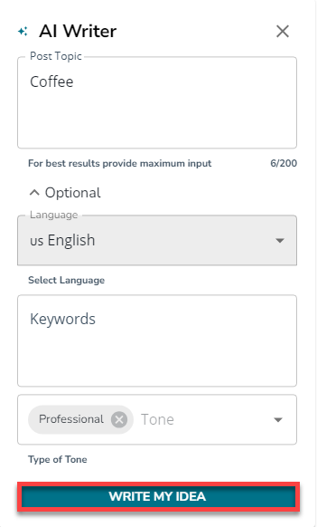 Create a Logo in LogoBuilder - Write my Idea button