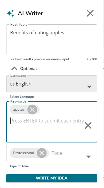 AI Writer pop up