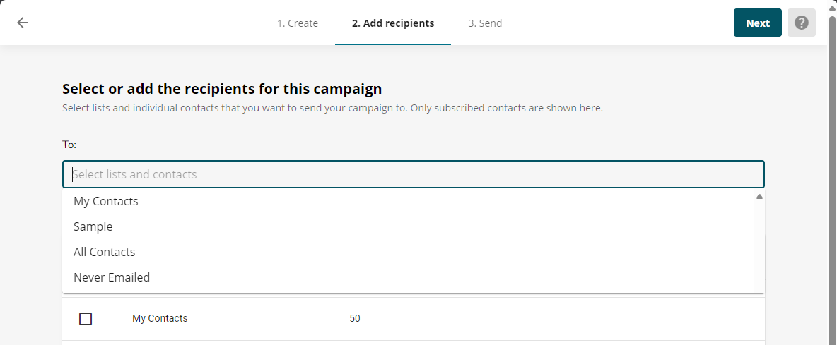 Create Email Campaign - Add Recipients