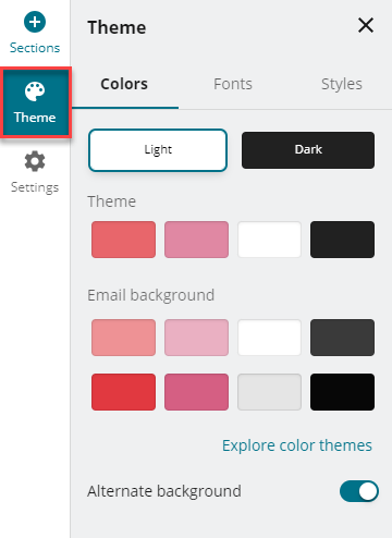 Create Email Campaign Edit Template Left Menu Themes