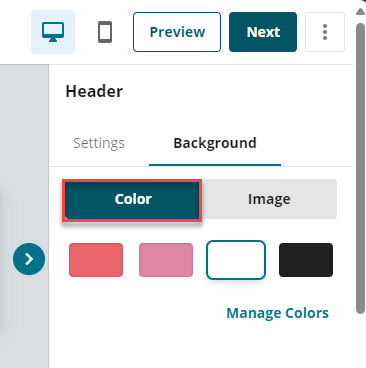 Create Email Campaign Edit Template Right Menu Background Color