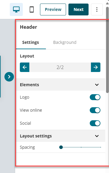 Create Email Campaign Edit Template Right Menu Settings