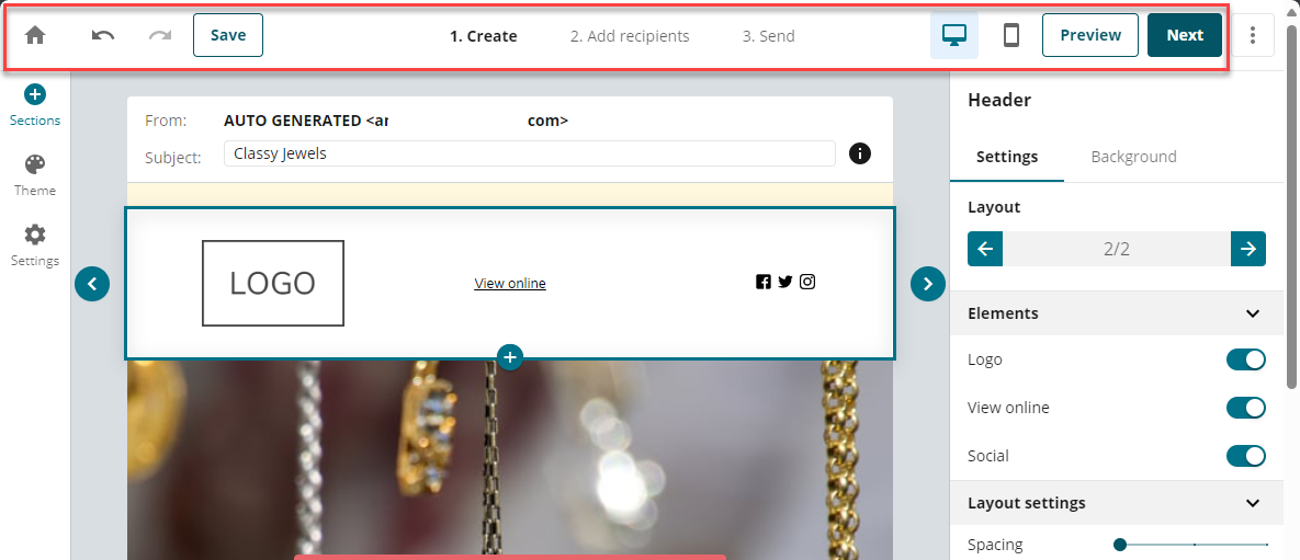 Create Email Campaign Edit Top Menu